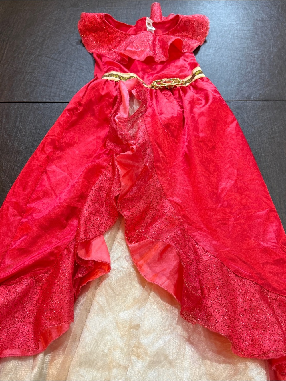 Disney Elena Avalor Kids Red Princess Costume Dress with Gold Trim Sz M (7-8)